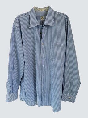 Peter Millar Mens Blue & White Striped Button-Down Shirt XL 100% Cotton